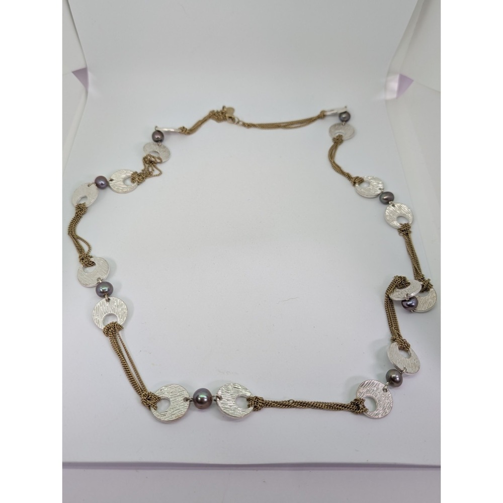 Kiam Family Gold and Silver Tone Art Deco Necklace 32"